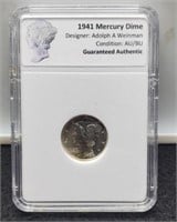 1941 Slab Mercury Dime Coin Vault AU/BU
