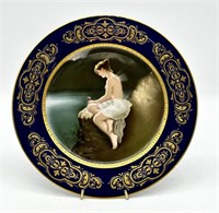 Royal Vienna Beehive Cobalt Plate w/Partially Nude