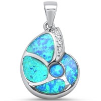Sterling Silver Blue Opal Created Charm Pendant