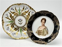 Bavarian Floral Plate & French Portrait Plate Dam.