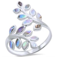 Sterling Silver Abalone Shell Tree Leaf Ring