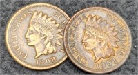 (2) XF Indian Head Cents: