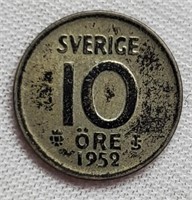 1952 Sweden 10 Ore Service Coin