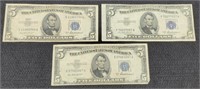 (3) 1953-A $5 Silver Certificate Notes