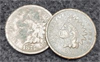 (2) Indian Head Cents: 1874, 1875