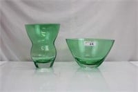 Green Art Glass Vases, Have Chips