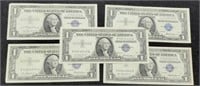 (5) AU 1957 $1 Silver Certificate Notes Inc/