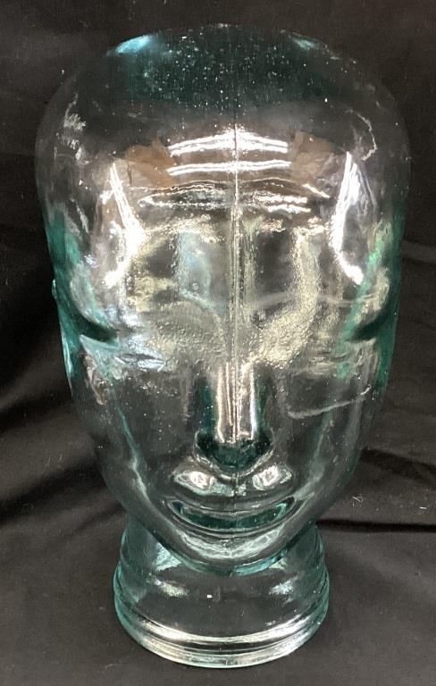 VTG. CLEAR/GREEN TINT GLASS MANNEQUIN HEAD HAT