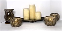 Mosaic Glass Candle Holders, Tray