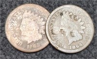 (2) AG Indian Head Cents 1864, 1865