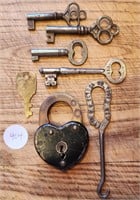 Eagle Padlock, Keys, Shoe Button Hook