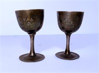 Pair Etched Sterling Cordials