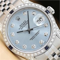Rolex Datejust 18 Kt Sapphire Diamond Men Watch