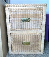 Pair Wicker Covered File Cabinet