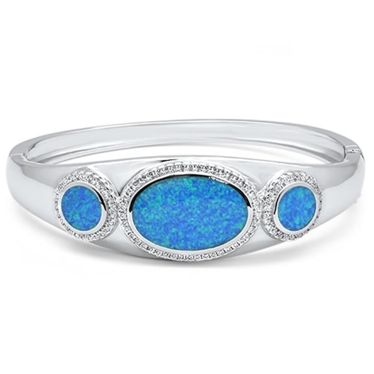 Silver Blue Opal Created Austrian Crystal Bracelet