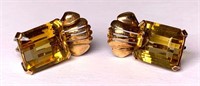 14K Earrings Inset Amber Stones