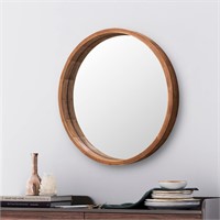 24 Round Wood Mirror  Brown Wall Vanity