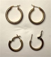 Sterling Hoop Earrings Two Pair