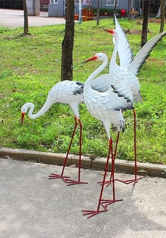 $200 Metal Large Egret Statue, Set Of 3 Heron