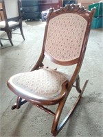 Vintage Rocking Chair with Carved Rose Decoration