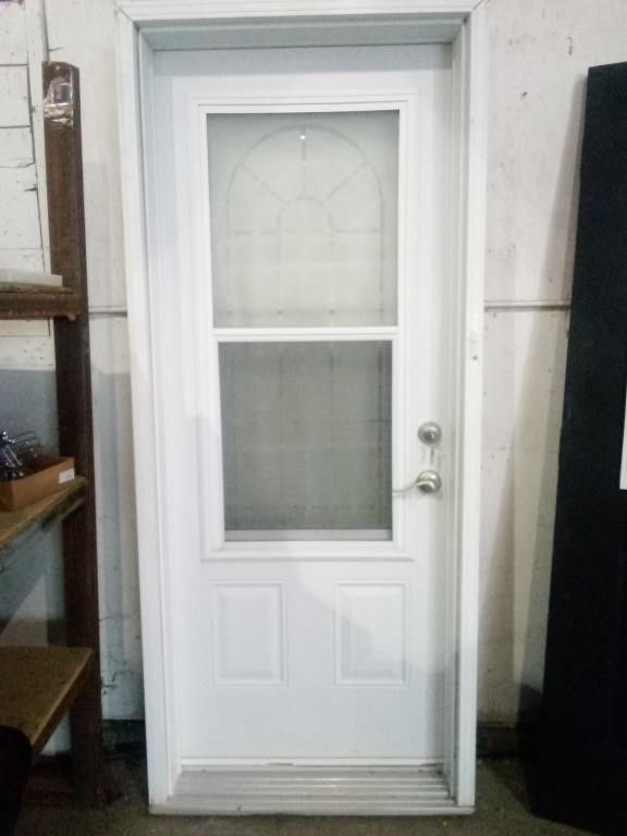 Door With Frame Measures 32" Has Frosted Glass &