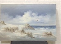 Unframed Signed Oil On Canvas Seashore U15D