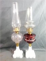 Antique Oil Lamps With Milk Glass Base Measure