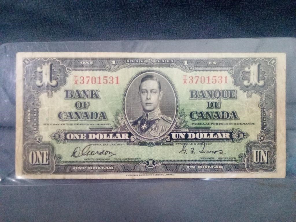1937 Bank of Canada $1. Bank Note