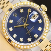 Rolex Men Datejust Two Tone Blue Roman Dial Watch
