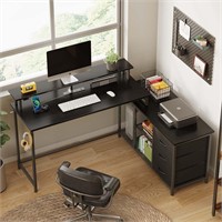 Seventable L Shaped Computer Desk with Drawers