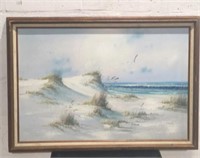 Framed Seashore Oil Canvas Signed C Melton U15D