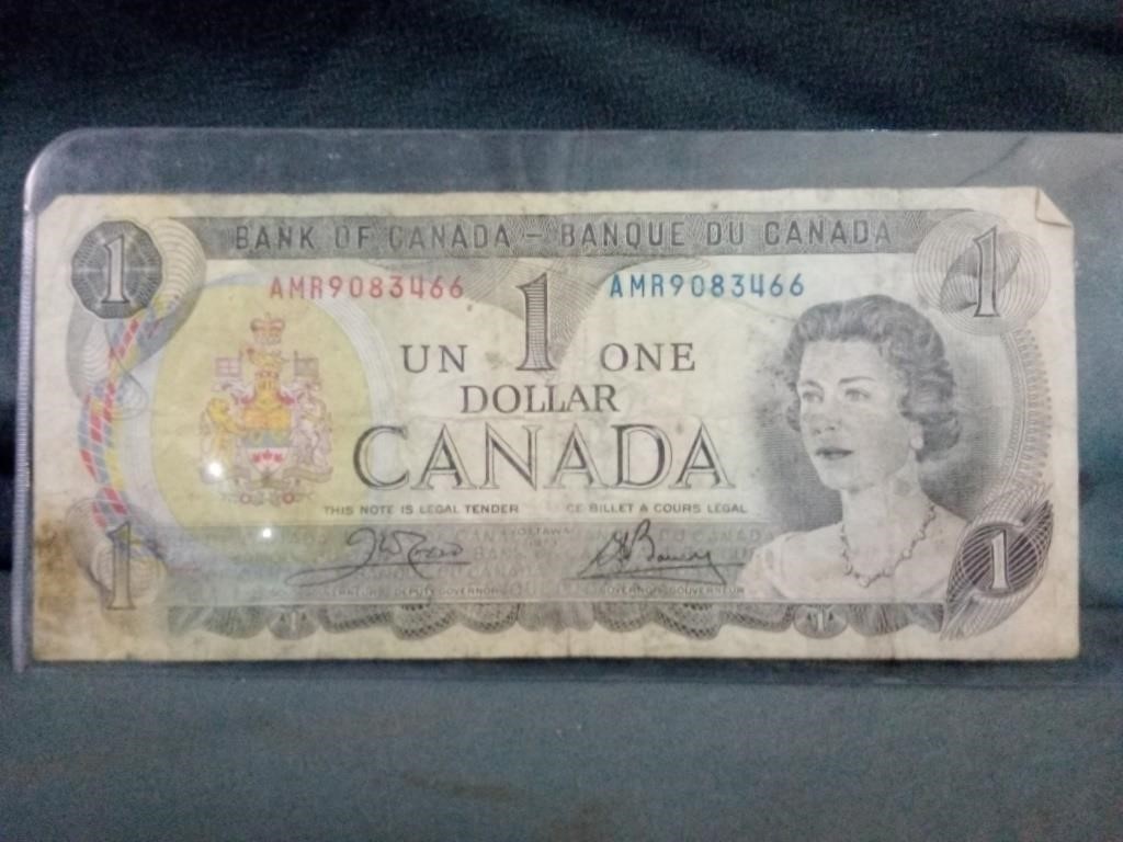 Vintage 1973 Canadian $1. Bank Note