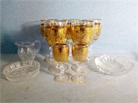Crystal Wine Glasses with Gold Design Grapes