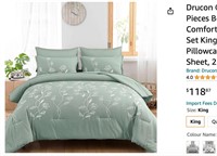 Drucon Green Comforter Set King, 7 Pieces