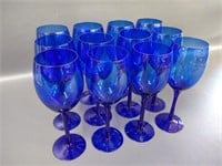 12 cobalt blue wine glass goblets - approx. 8