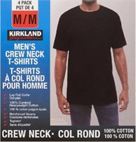 Kirkland Men's 4 Pack Tshirts, Black, Medium