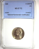 1959 Nickel MS67 FS LISTS $4750