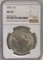 1923 SILVER PEACE DOLLAR NGC MS65