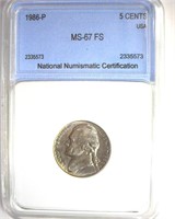 1986-P Nickel MS67 FS LISTS $4500