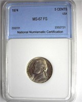 1974 Nickel MS67 FS LISTS $4500