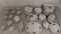 Huge set Violets Japan porcelain dinnerware -