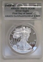 2014-W SILVER EAGLE FISRT DAY ISSUE ANACS PR70DCAM