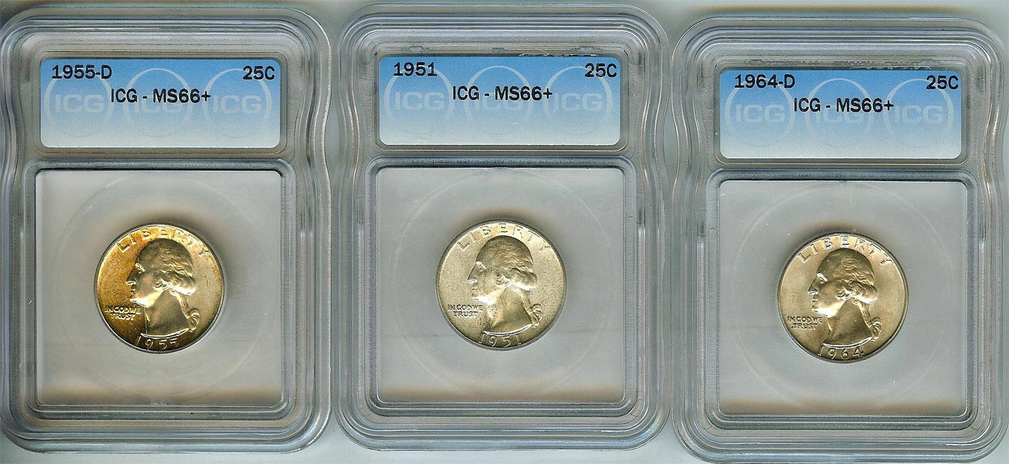 1951 1955-D 1964-D Quarter ICG MS66+ LISTS $1485