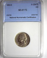 1953-D Nickel MS67 FS LISTS $7750