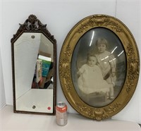 Antique bubble glass picture frame & mirror