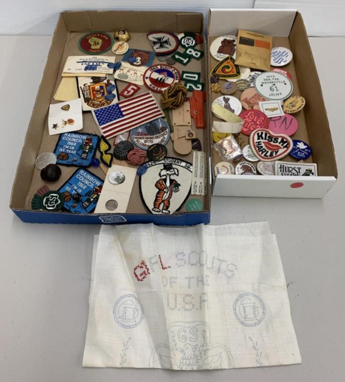 Group vintage patches, buttons, etc. -