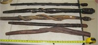 5 Assorted Vintage Hand Carved Wood Canes/Staffs