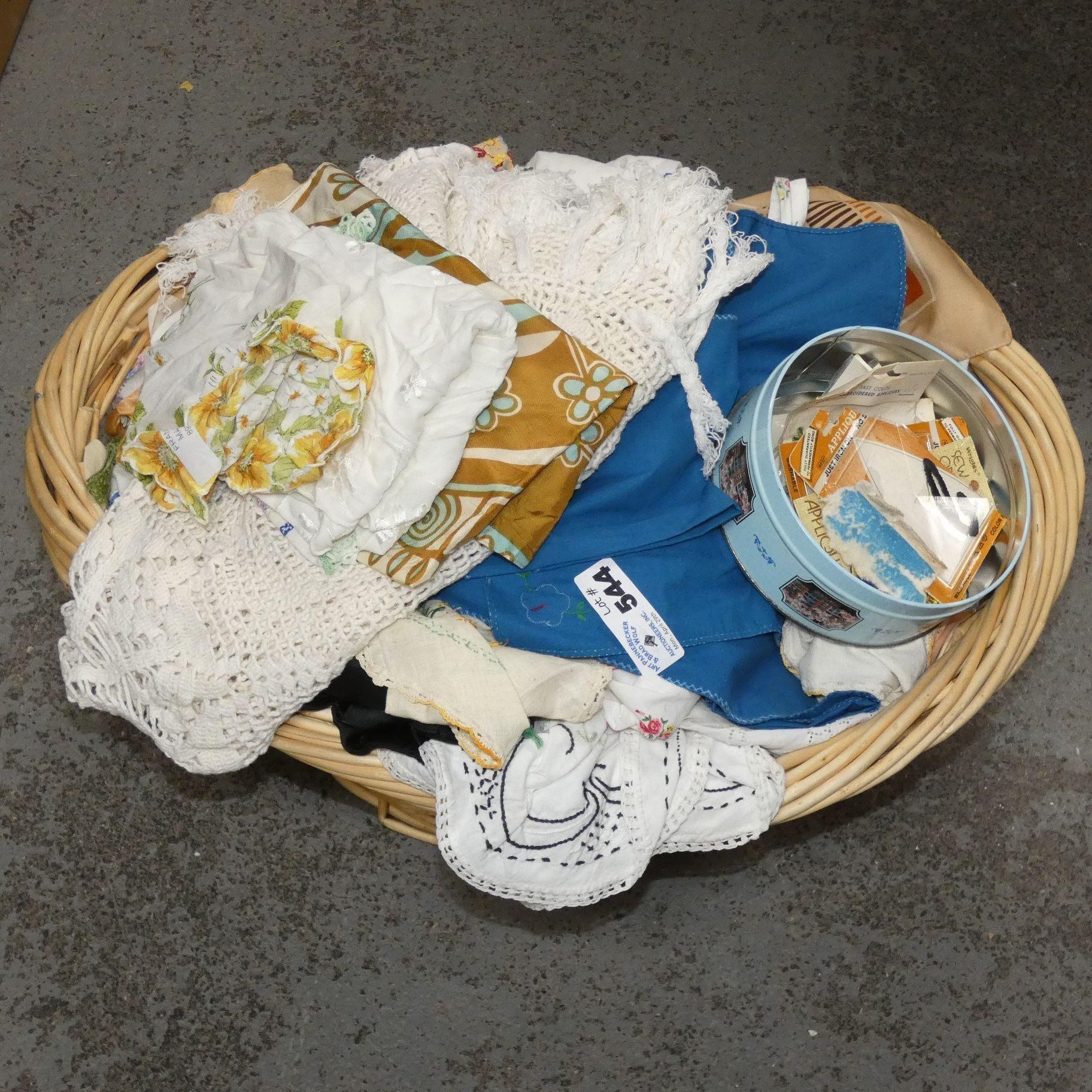 Wash Basket Full of Assorted Linens, Etc