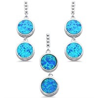 Silver Blue Opal Created Earring Pendant Set