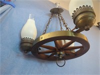 Vintage Wooden Wheel Chandelier Light Fixture